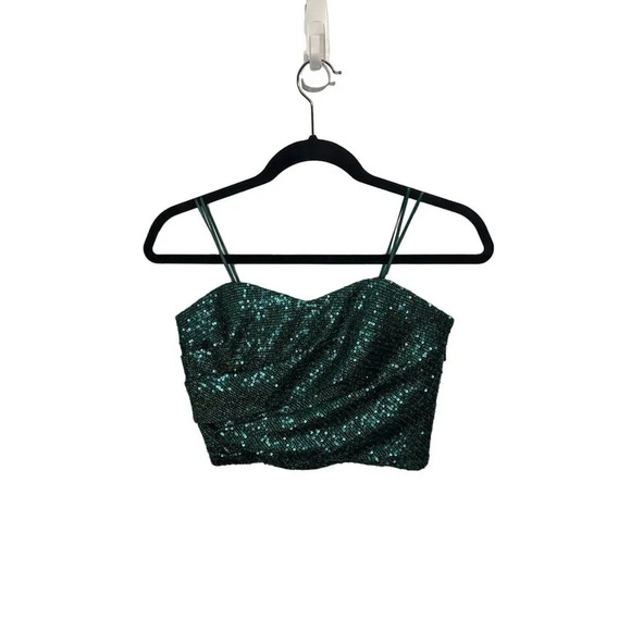 Dress The Population Emerald Green Sequin Bustier Top Size - Picture 1 of 5